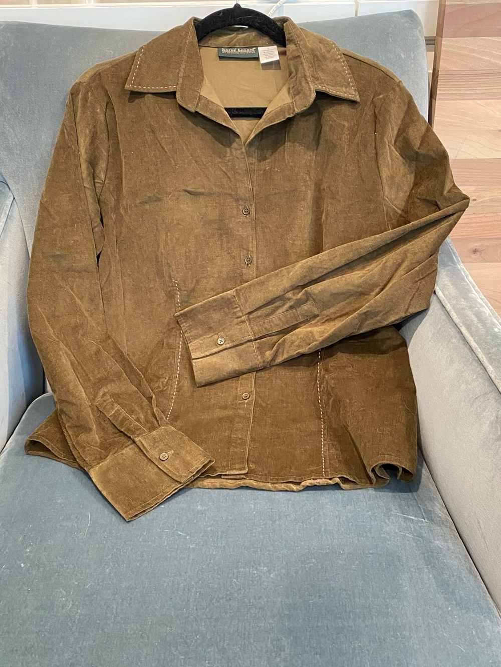 Harve Benard Olive Brown Suede Button-Down Shirt